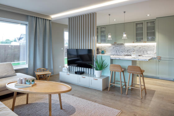 A cozy apartment highlighted by lighting on the outskirts of Opole
